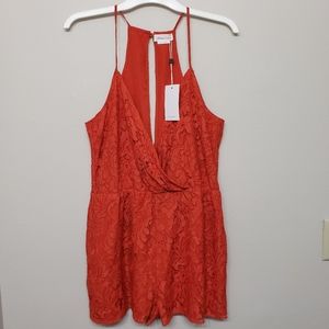 Lovers + Friends Revolve Red Lace Racerback Romper
